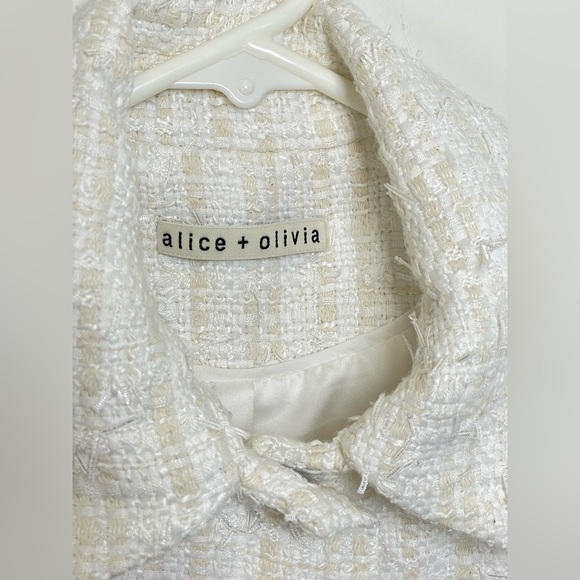 Alice + Olivia Chloe Tweed Cropped Blazer Jacket Size S Cream White Boucle - Picture 7 of 10